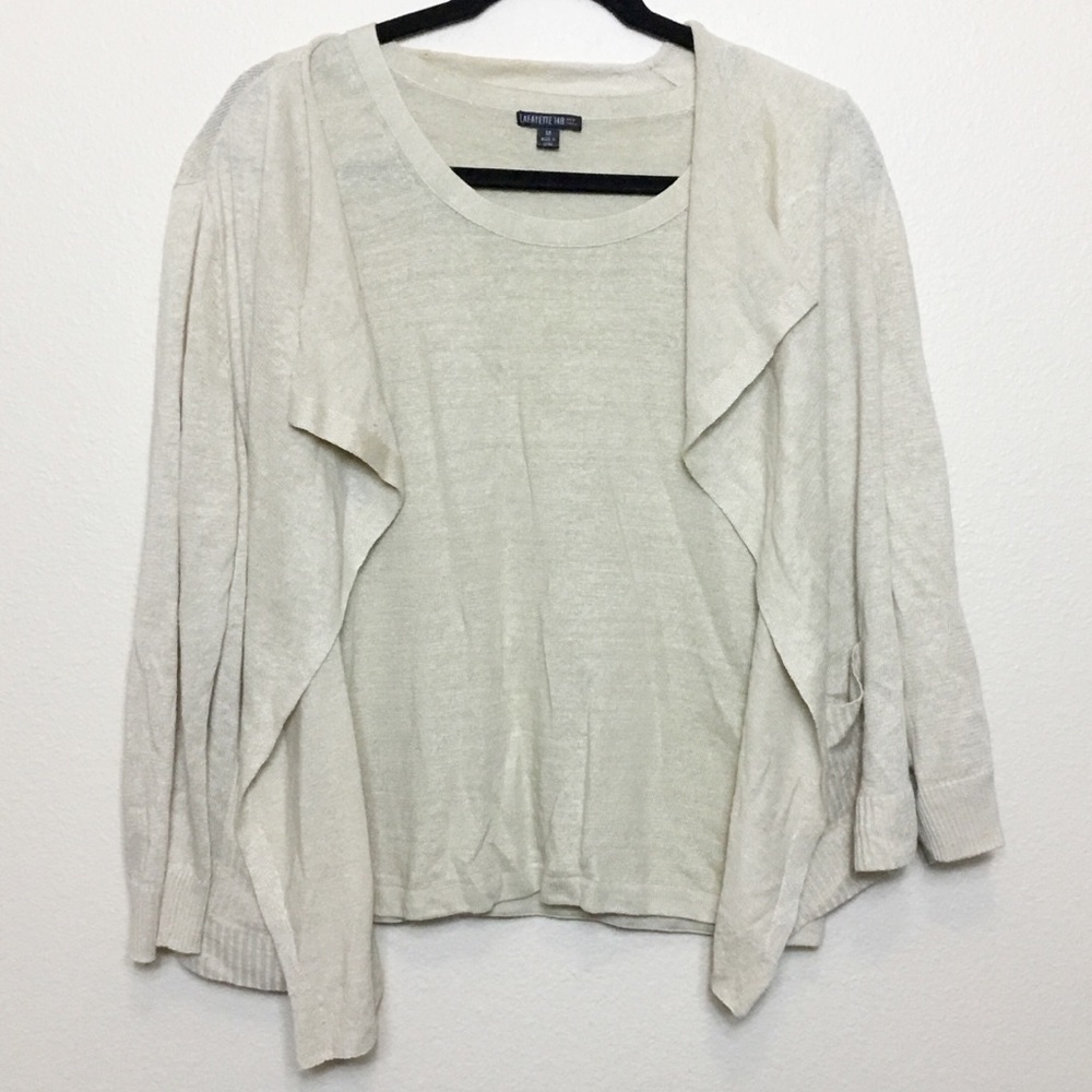 Lafayette 148 Linen Cardigan Set Size Medium Beige